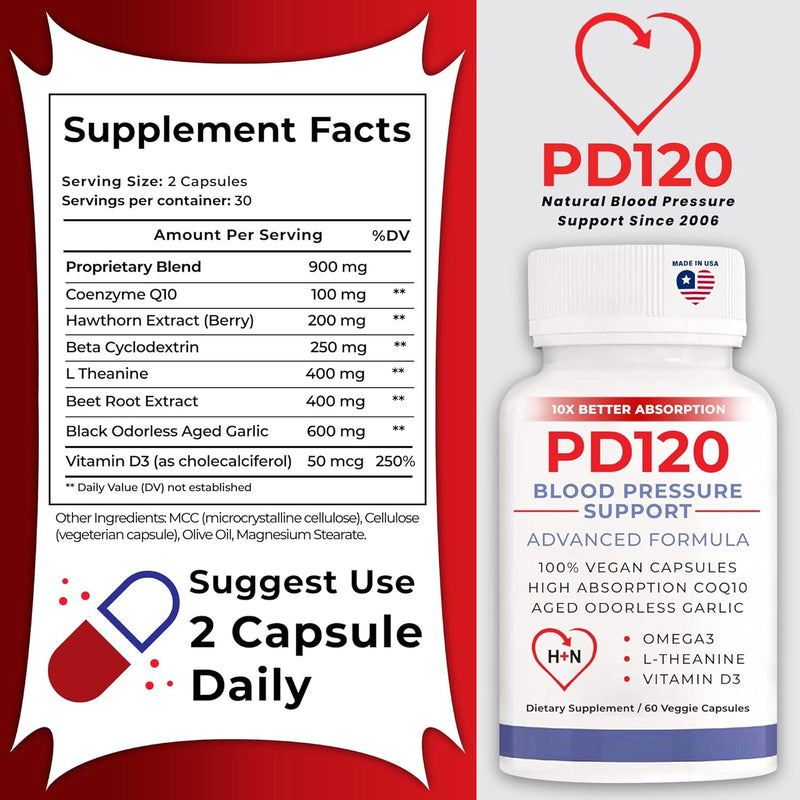 PD120 - Healthy blood pressure without side effects - Formulated and Manufactured by a Medical doctor in a GMP certified lab in the USA